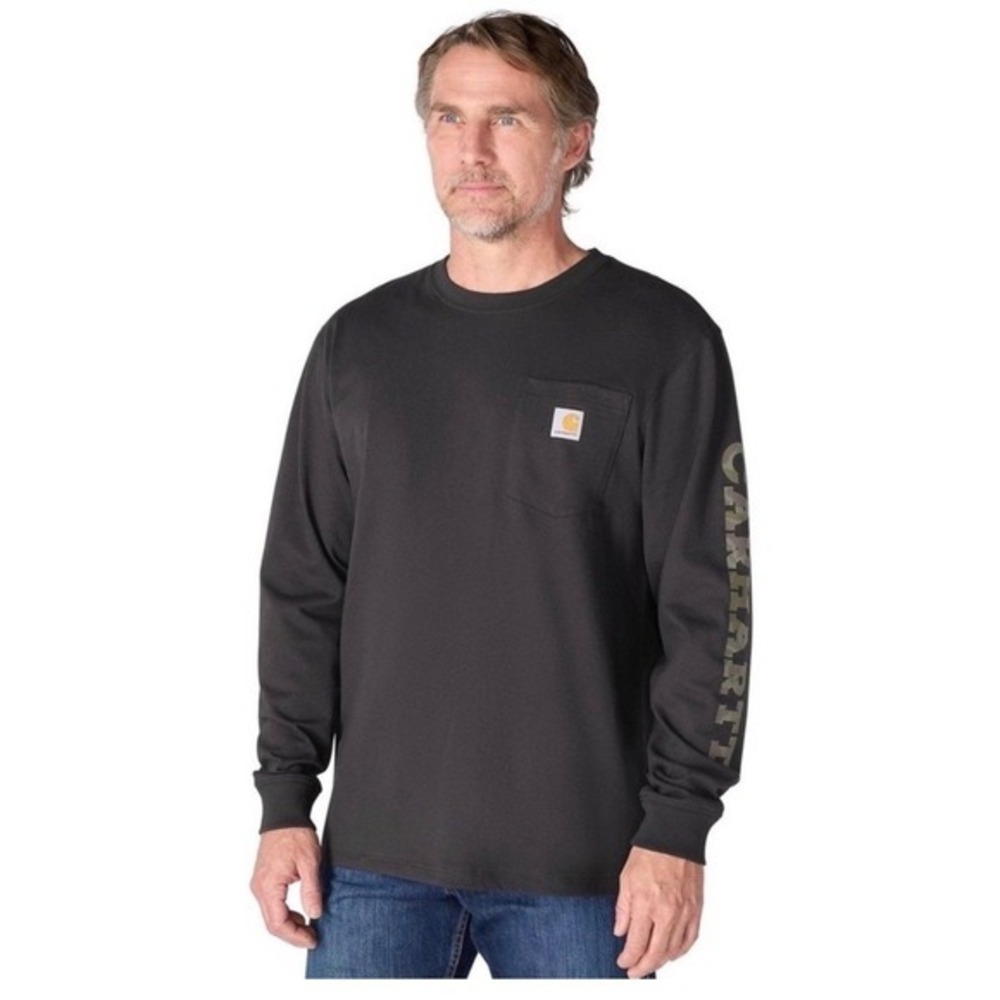 Carhartt Loose Fit Heavyweight Long Sleeve Pocket Logo T-Shirt BlackCamo Medium
